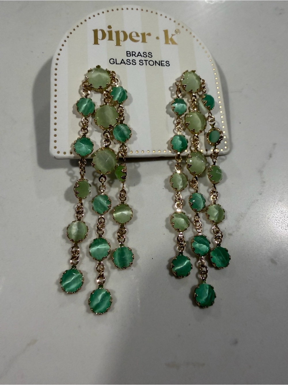 Piper Green Multitone Glass Stone Gold-Tone Dangle Earrings